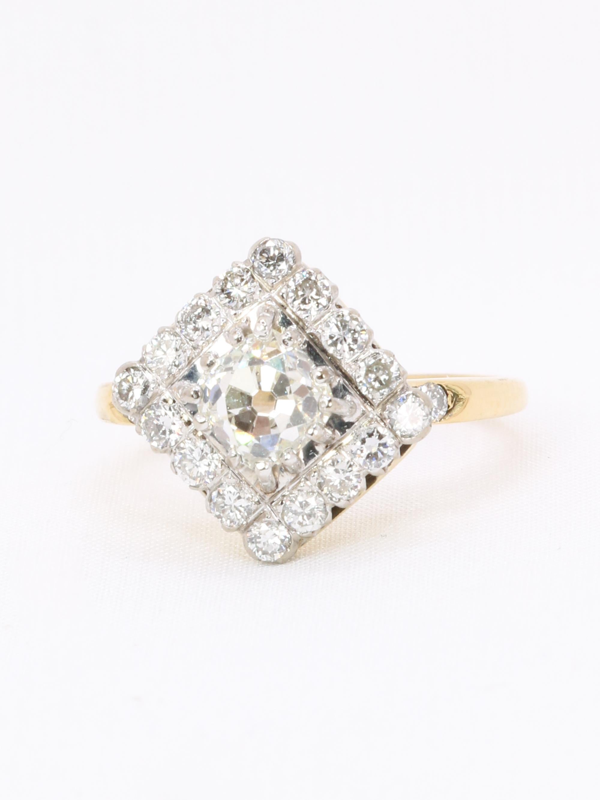 Bague losange diamant taille ancienne 1,07 carat