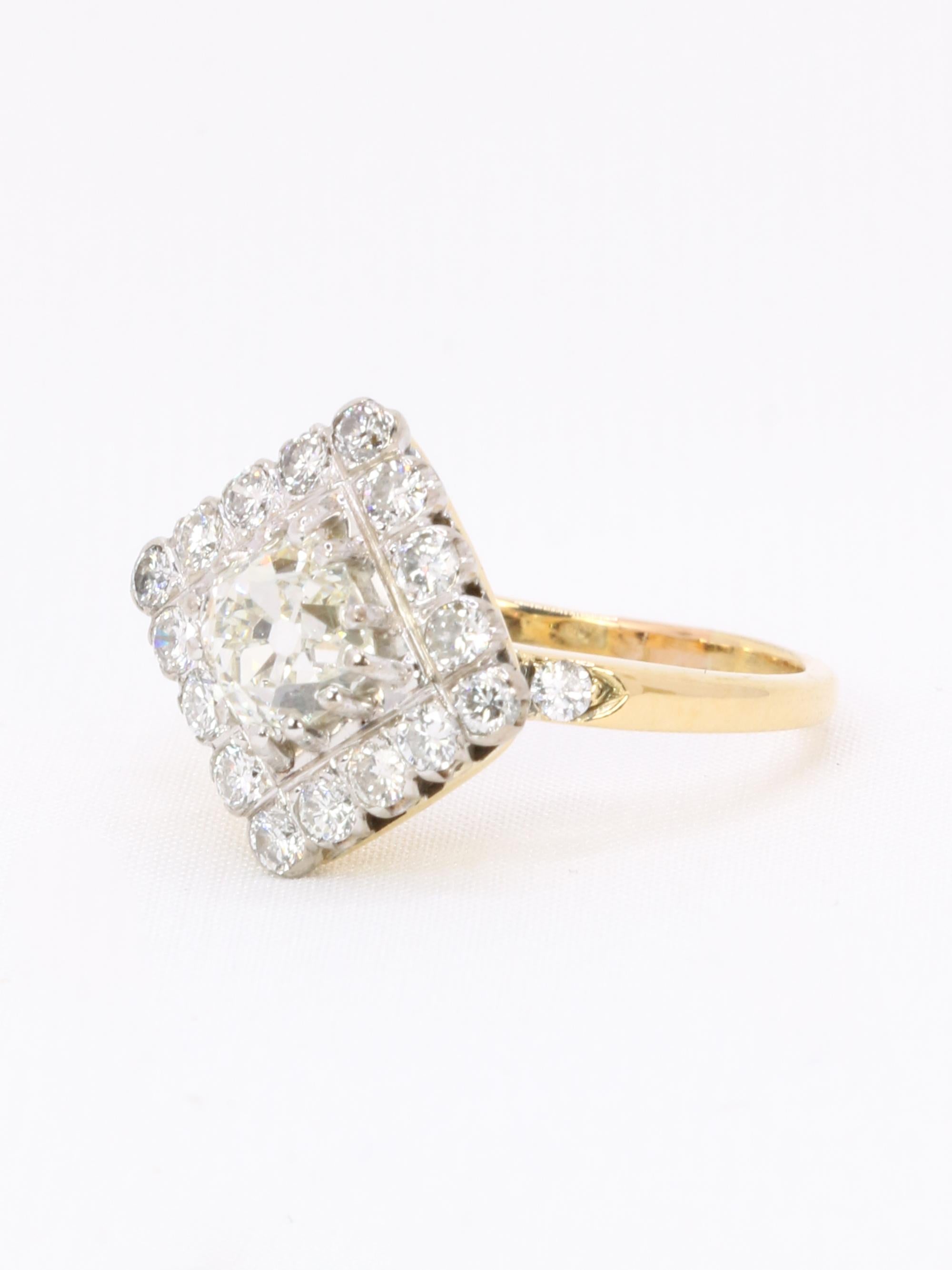 Bague losange diamant taille ancienne 1,07 carat