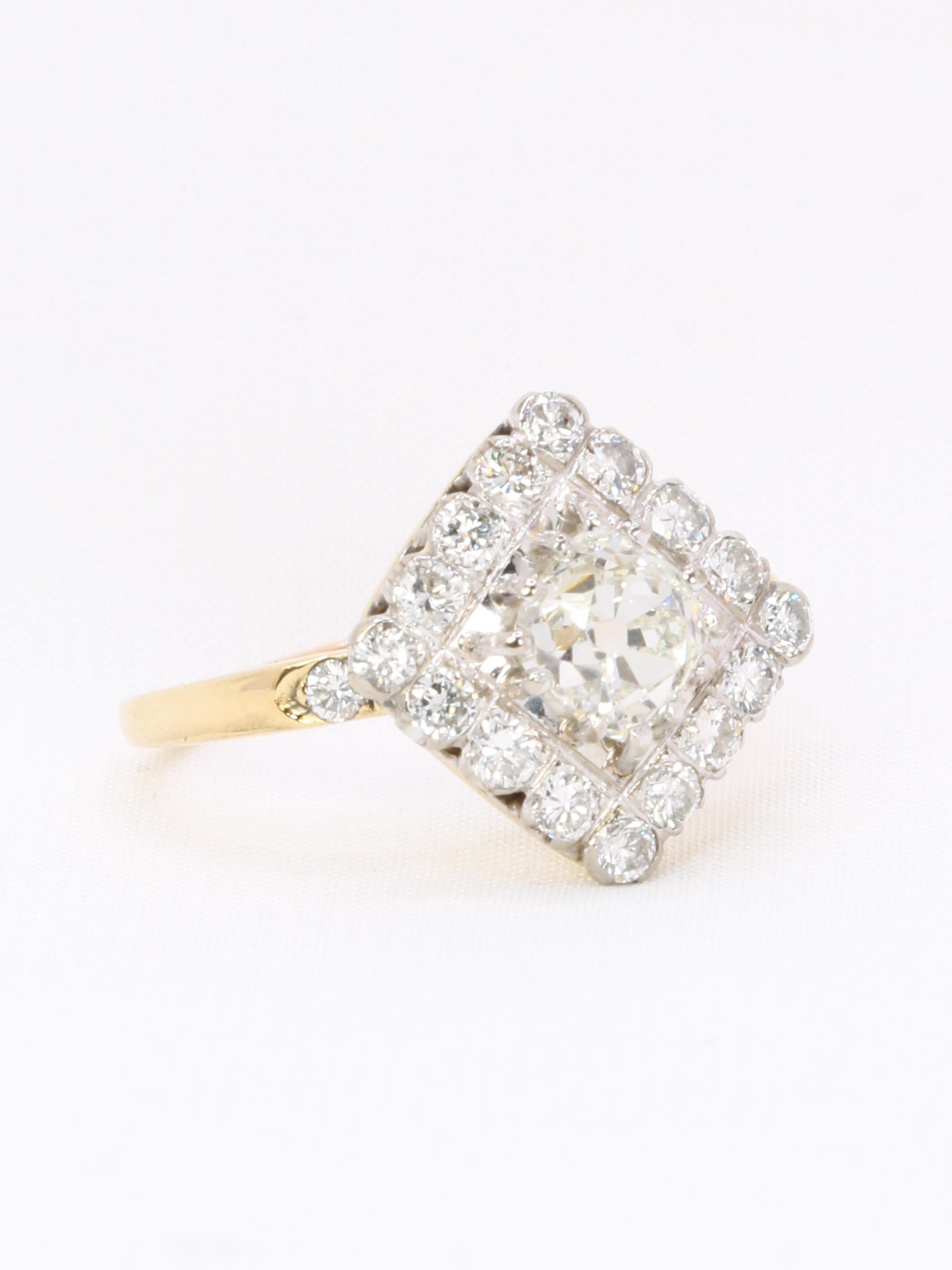 Bague losange diamant taille ancienne 1,07 carat