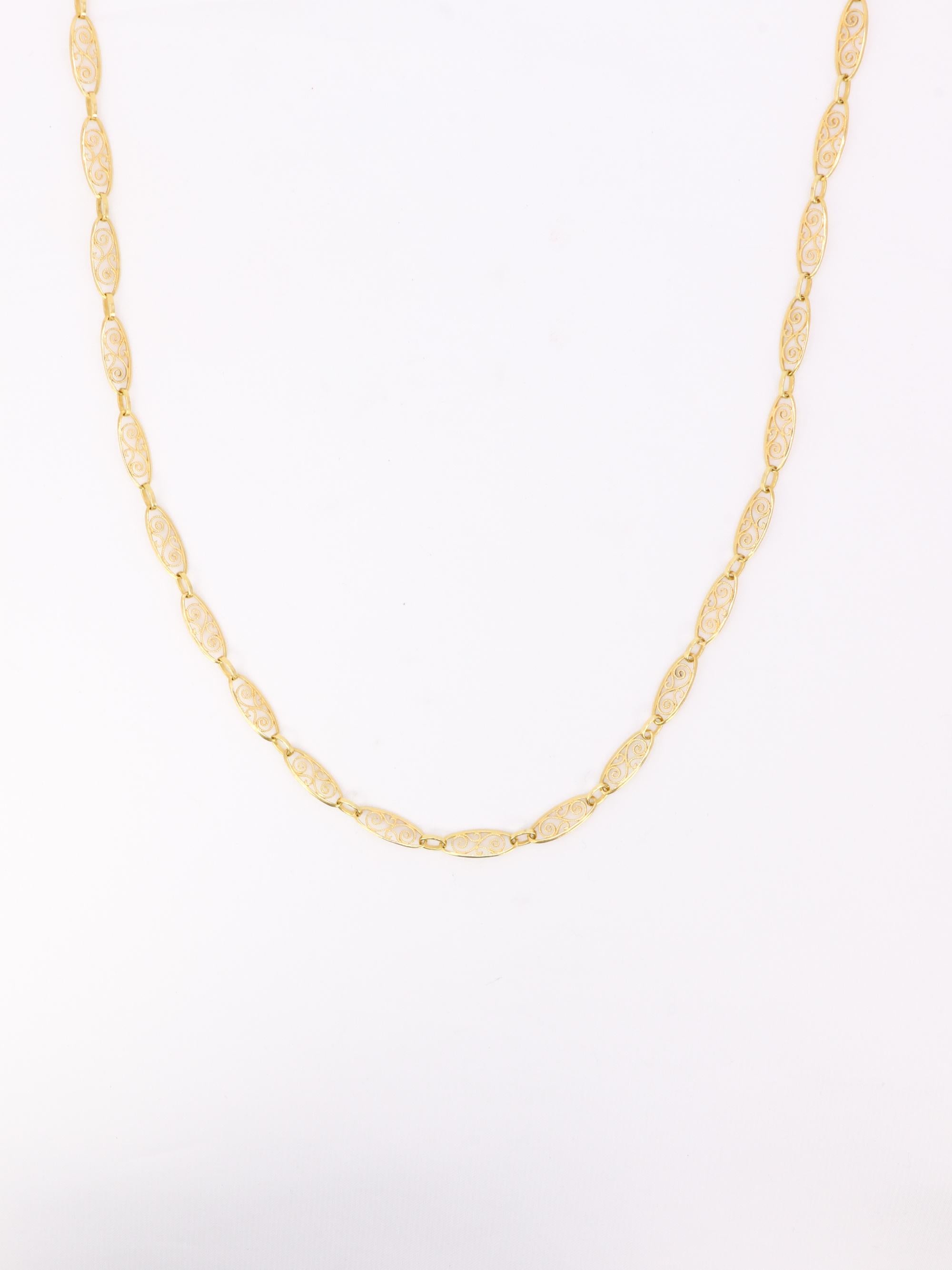 Collier chaîne maille filigrane or jaune