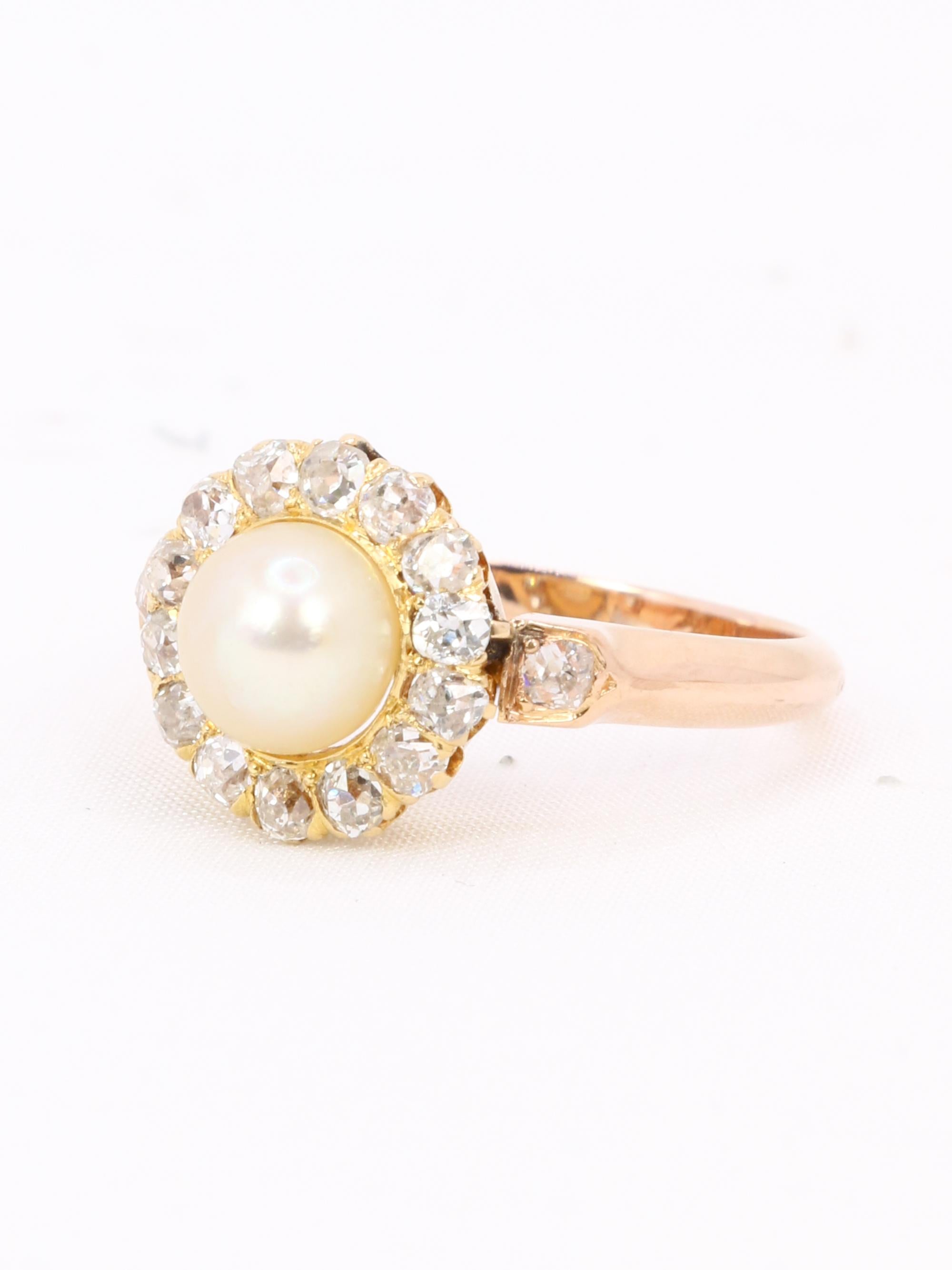 Bague marguerite perle diamants