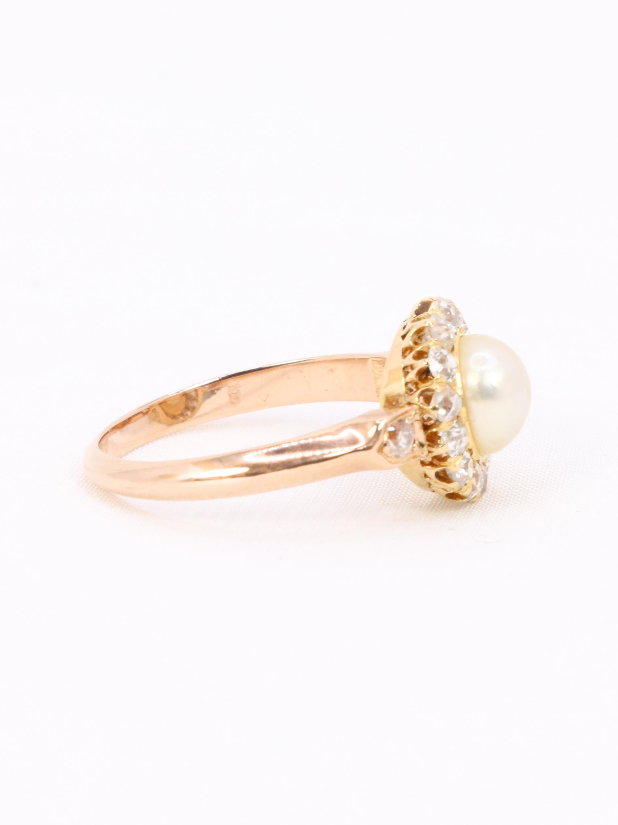 Bague marguerite perle diamants