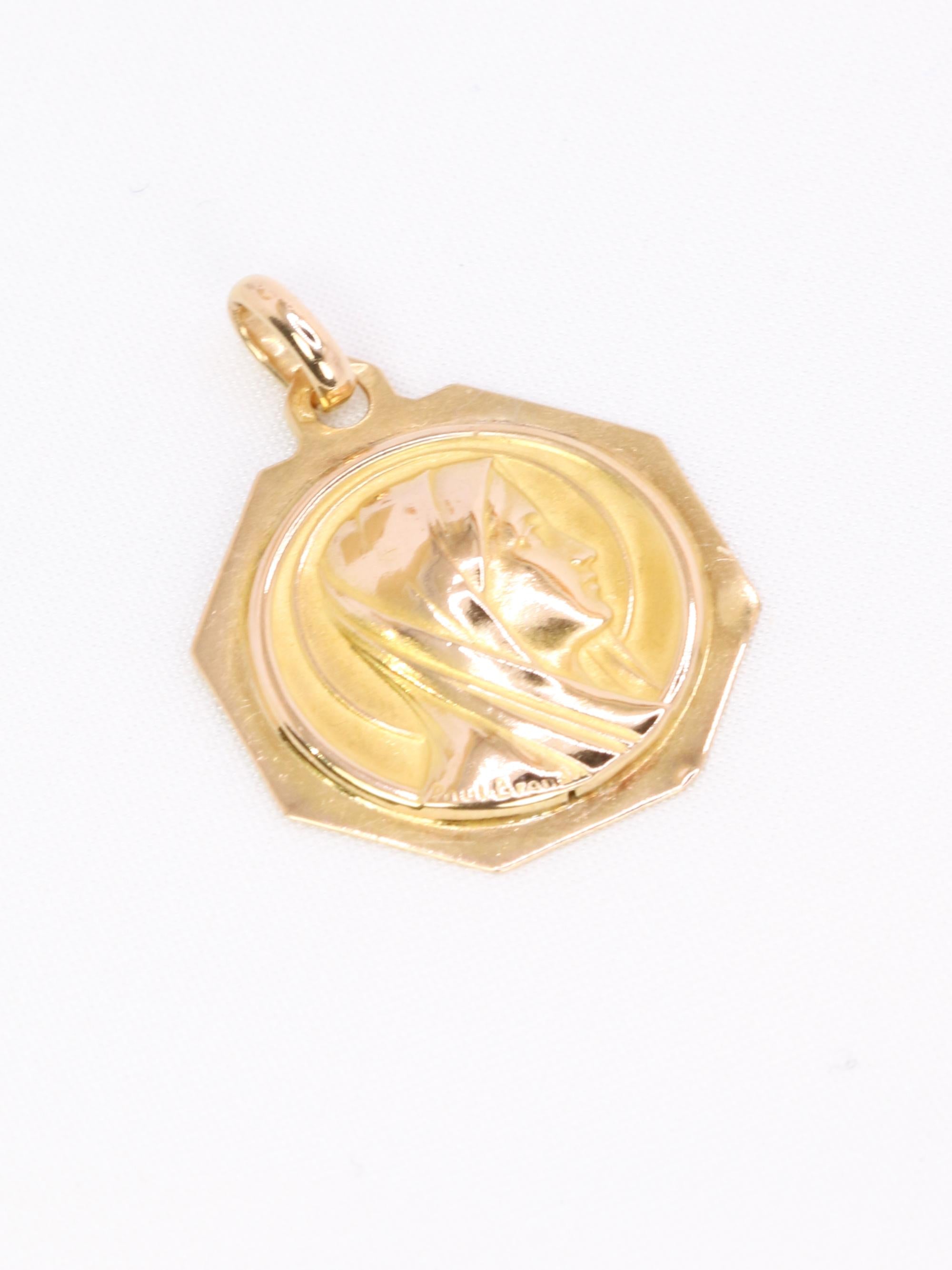 PAUL BRANDT Médaille Art Deco or jaune vierge de profil