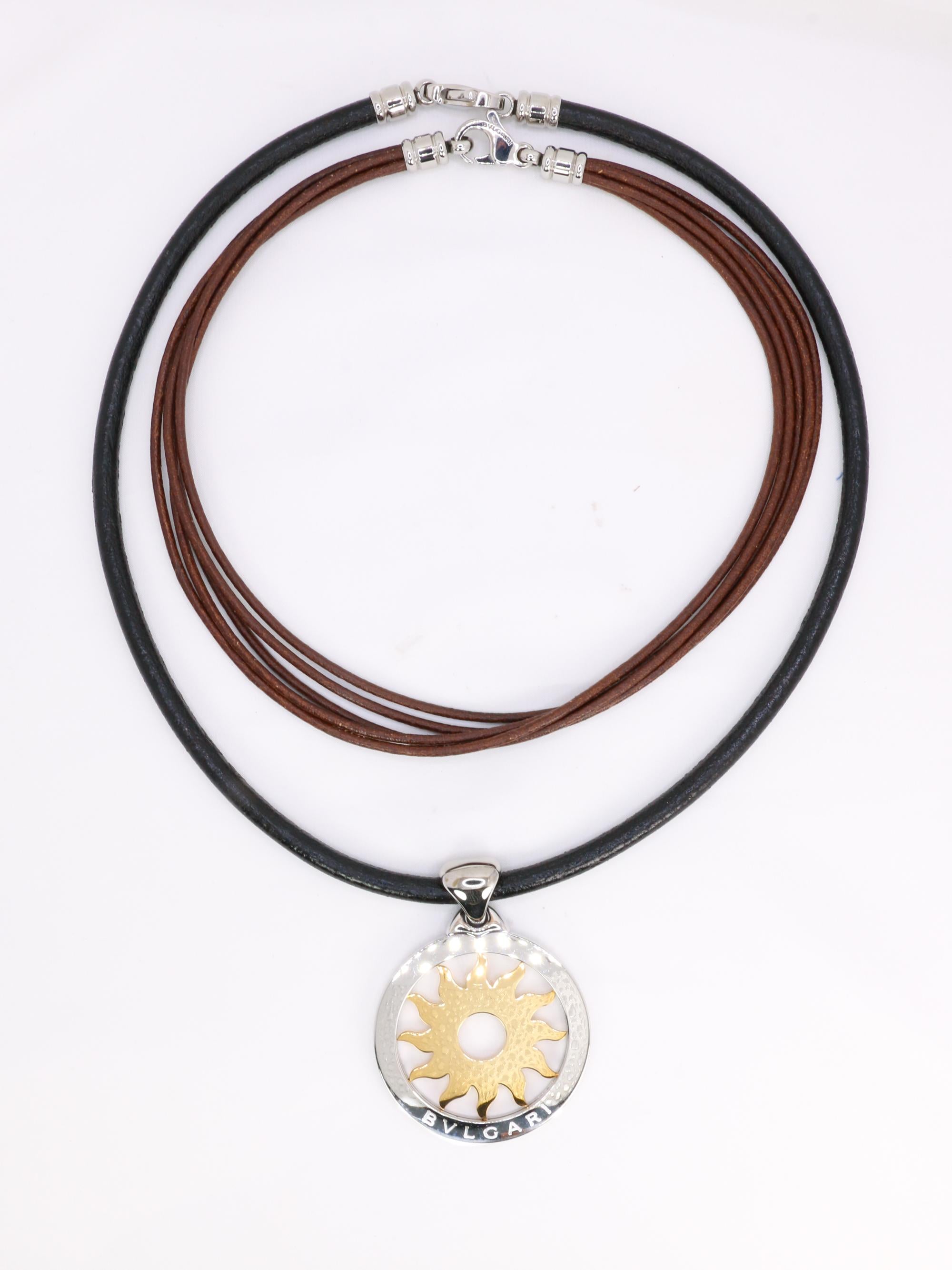 BVLGARI Collier Tondo Sun or acier Grand Modèle