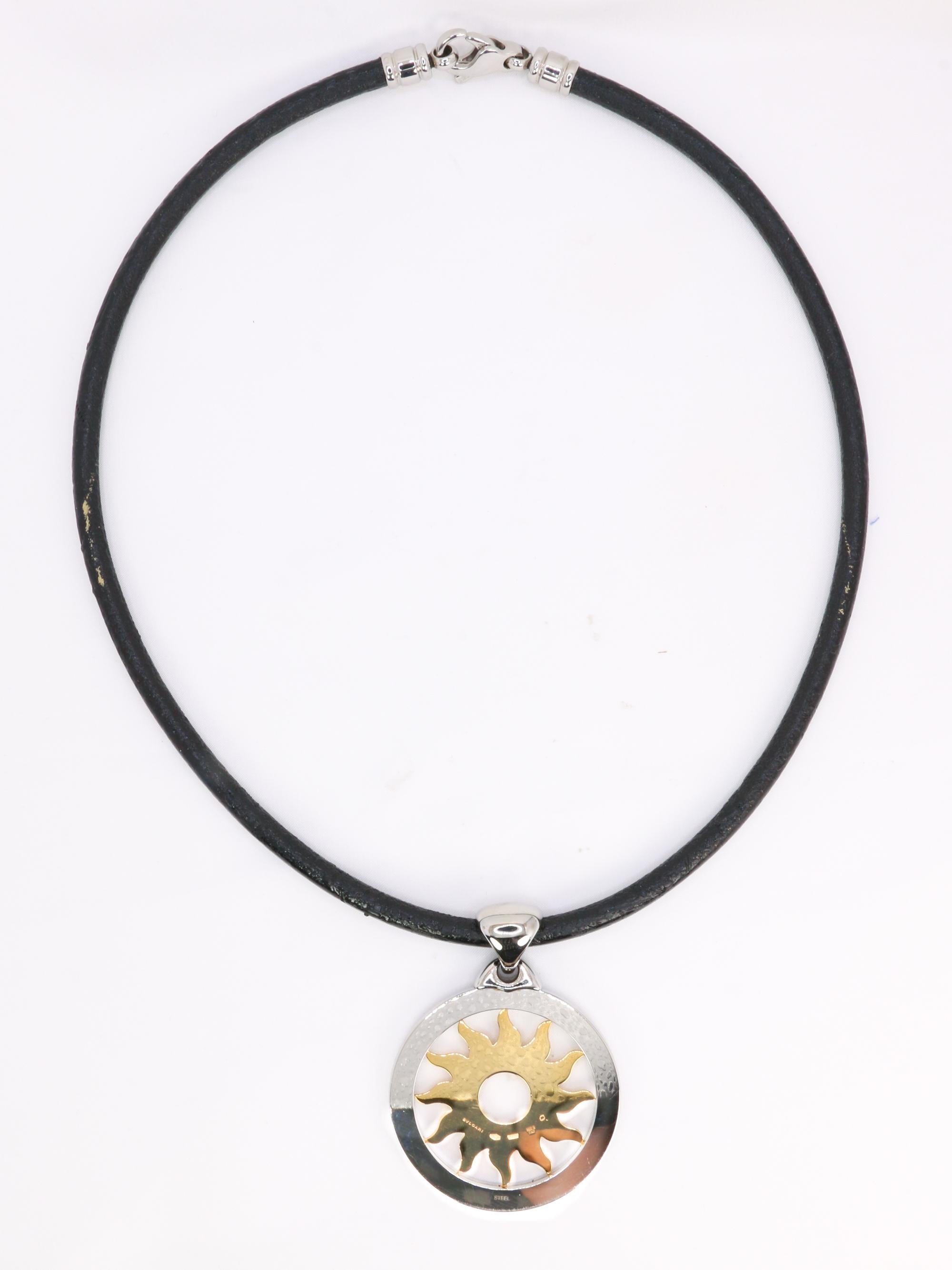BVLGARI Collier Tondo Sun or acier Grand Modèle