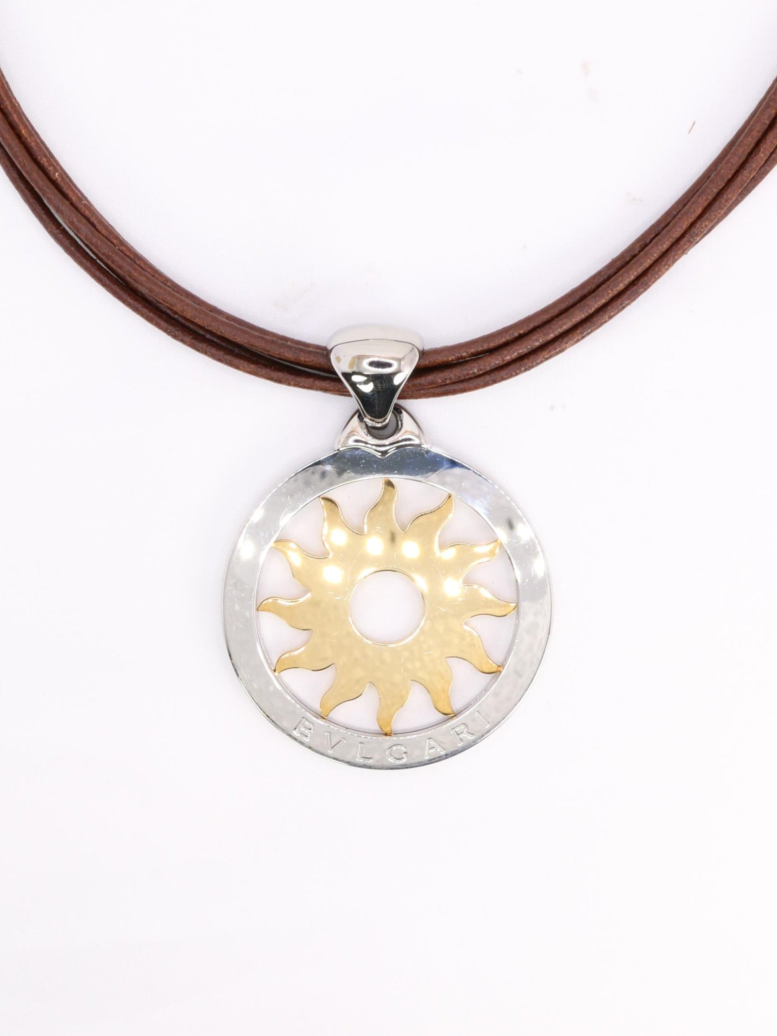 BVLGARI Collier Tondo Sun or acier Grand Modèle