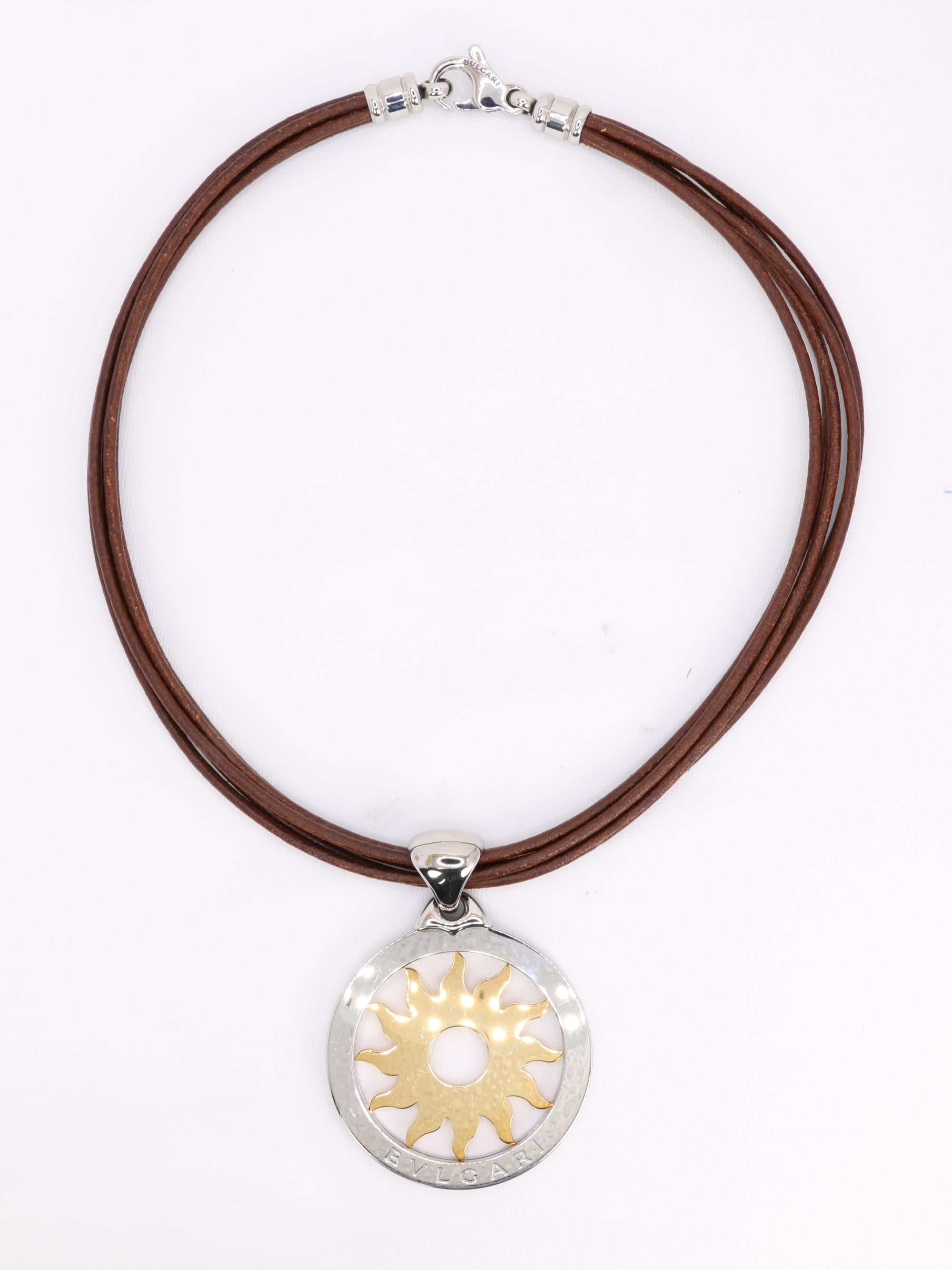 BVLGARI Collier Tondo Sun or acier Grand Modèle
