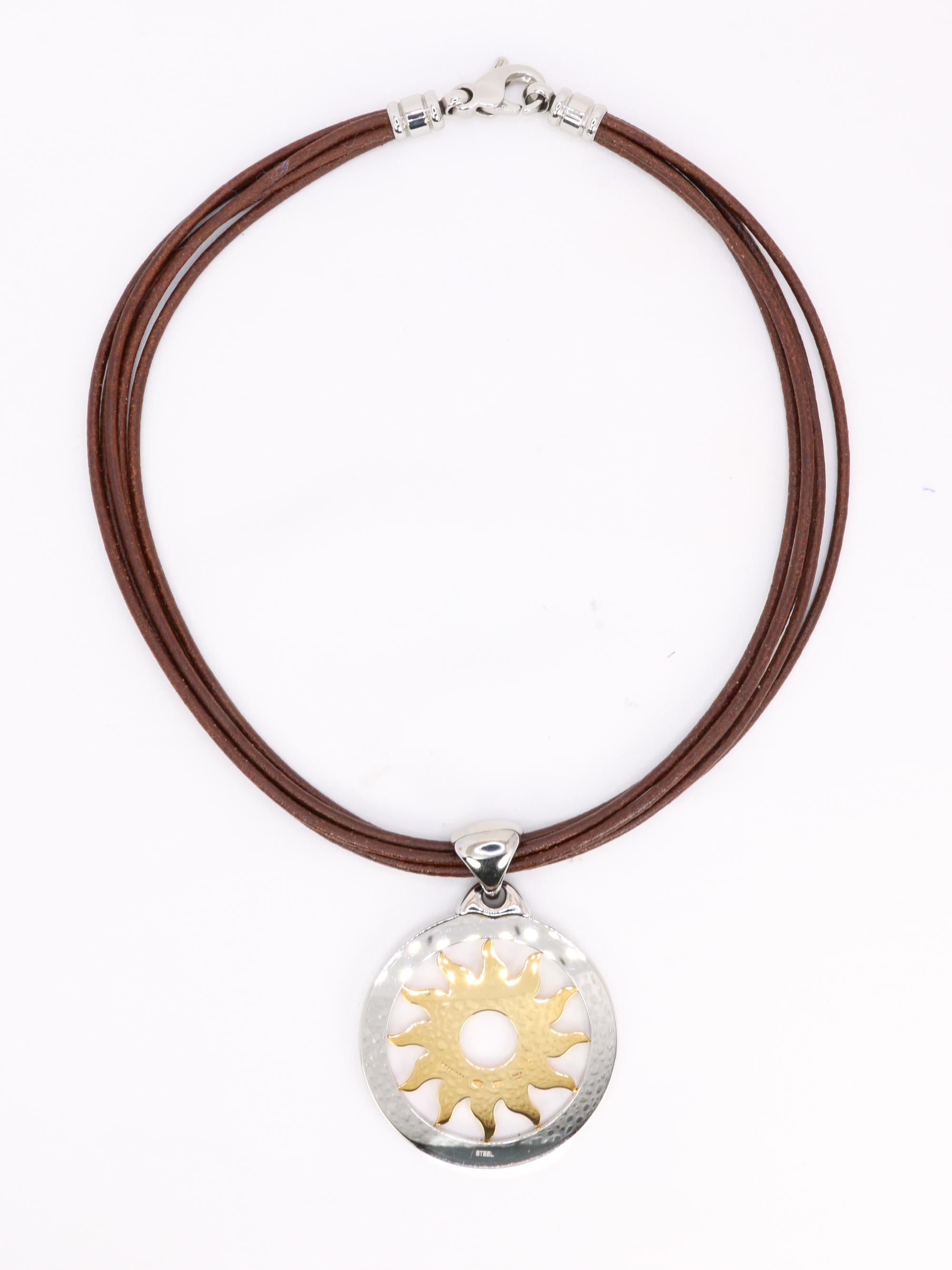 BVLGARI Collier Tondo Sun or acier Grand Modèle