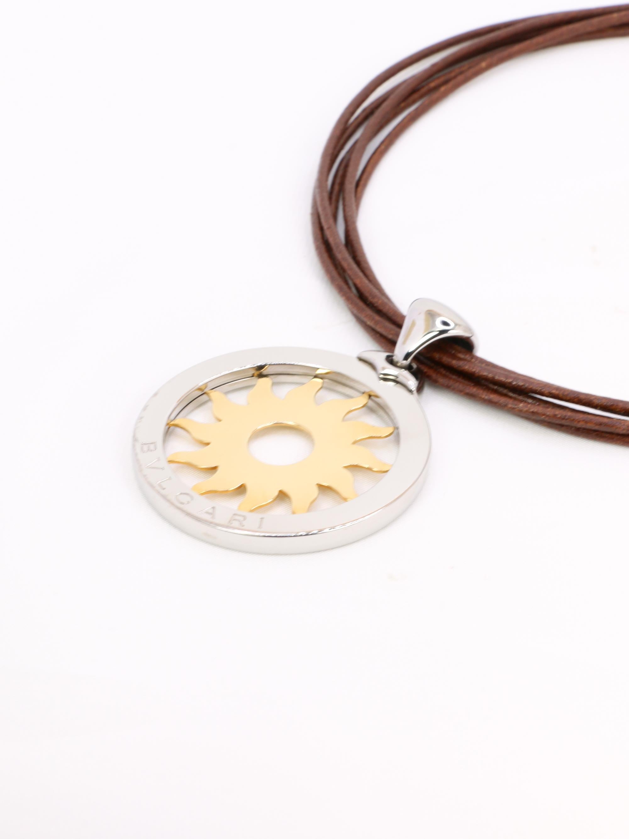 BVLGARI Collier Tondo Sun or acier Grand Modèle
