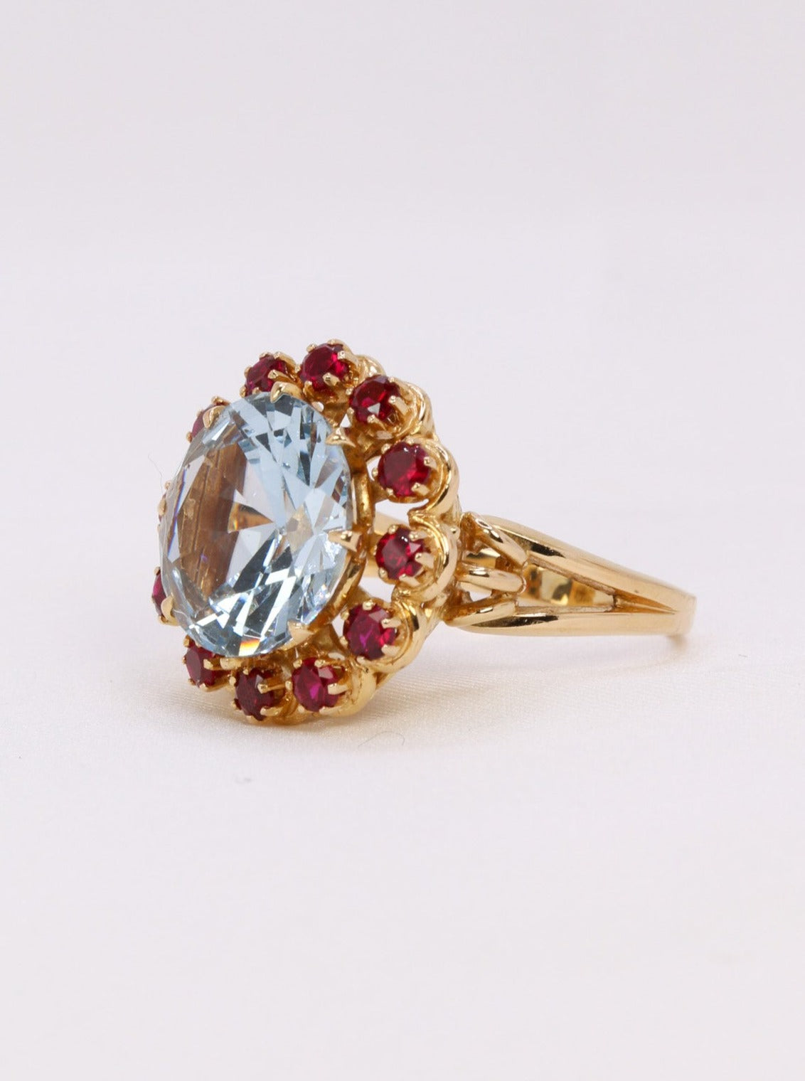 Bague cocktail aigue marine rubis