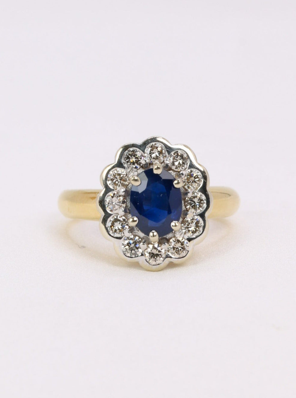 Bague marguerite vintage or jaune saphir diamants