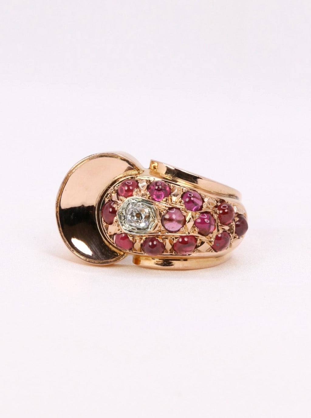 Bague tank or rose diamant grenats