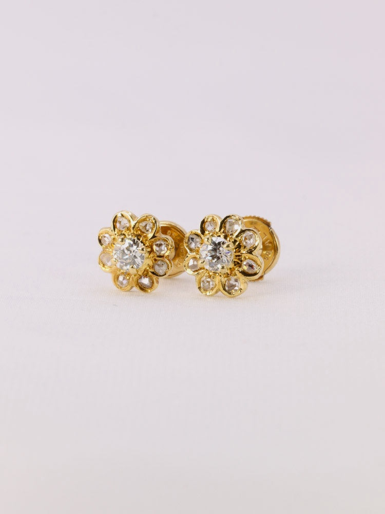 Boucles d'oreilles vintage or jaune diamants taille ancienne