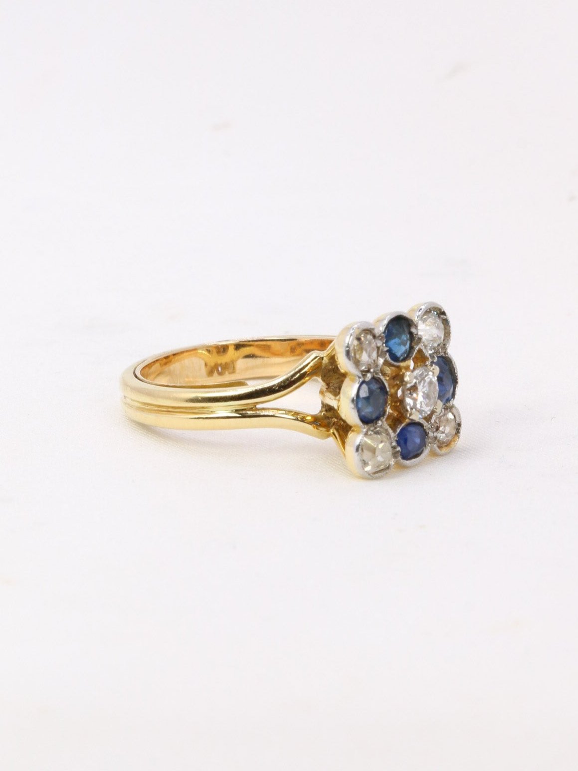 Bague ancienne or jaune platine saphir diamants