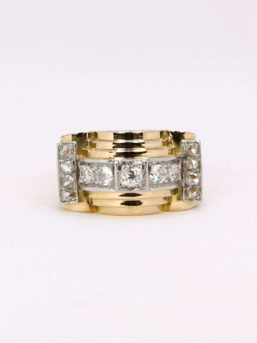 Bague tank or jaune diamants