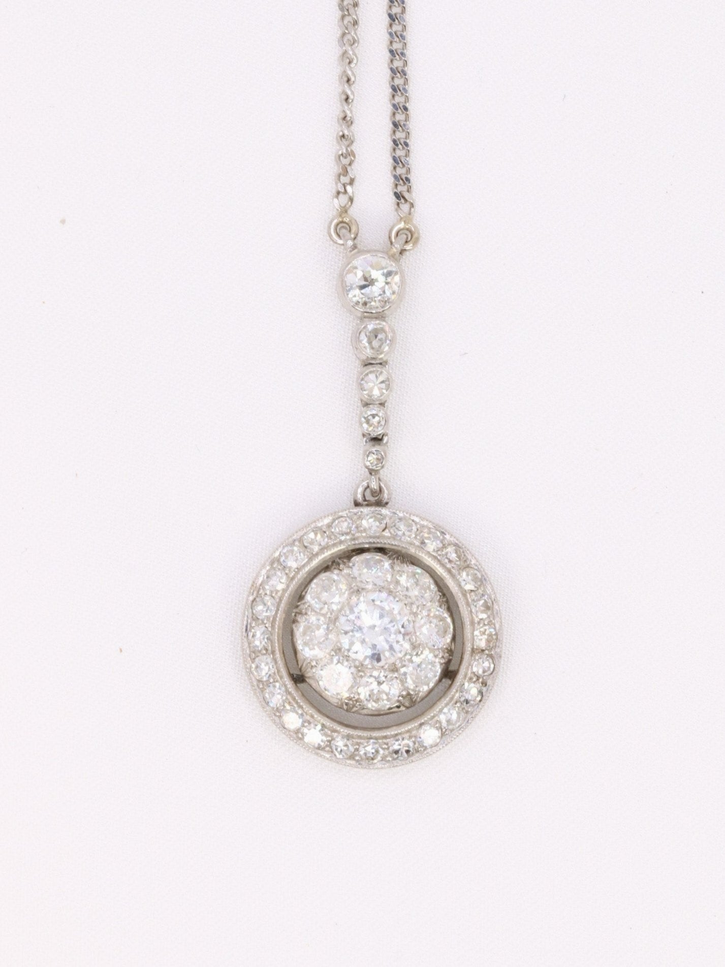 Collier pendentif marguerite Belle Epoque or blanc diamants taille ancienne