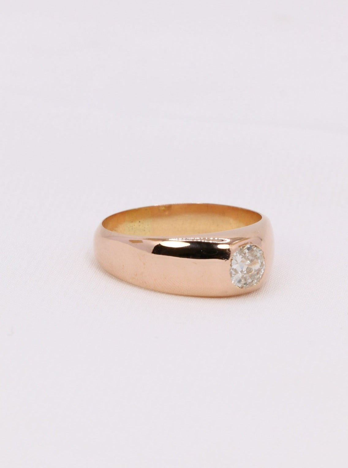 Bague jonc or rose diamant taille ancienne 0.5ct