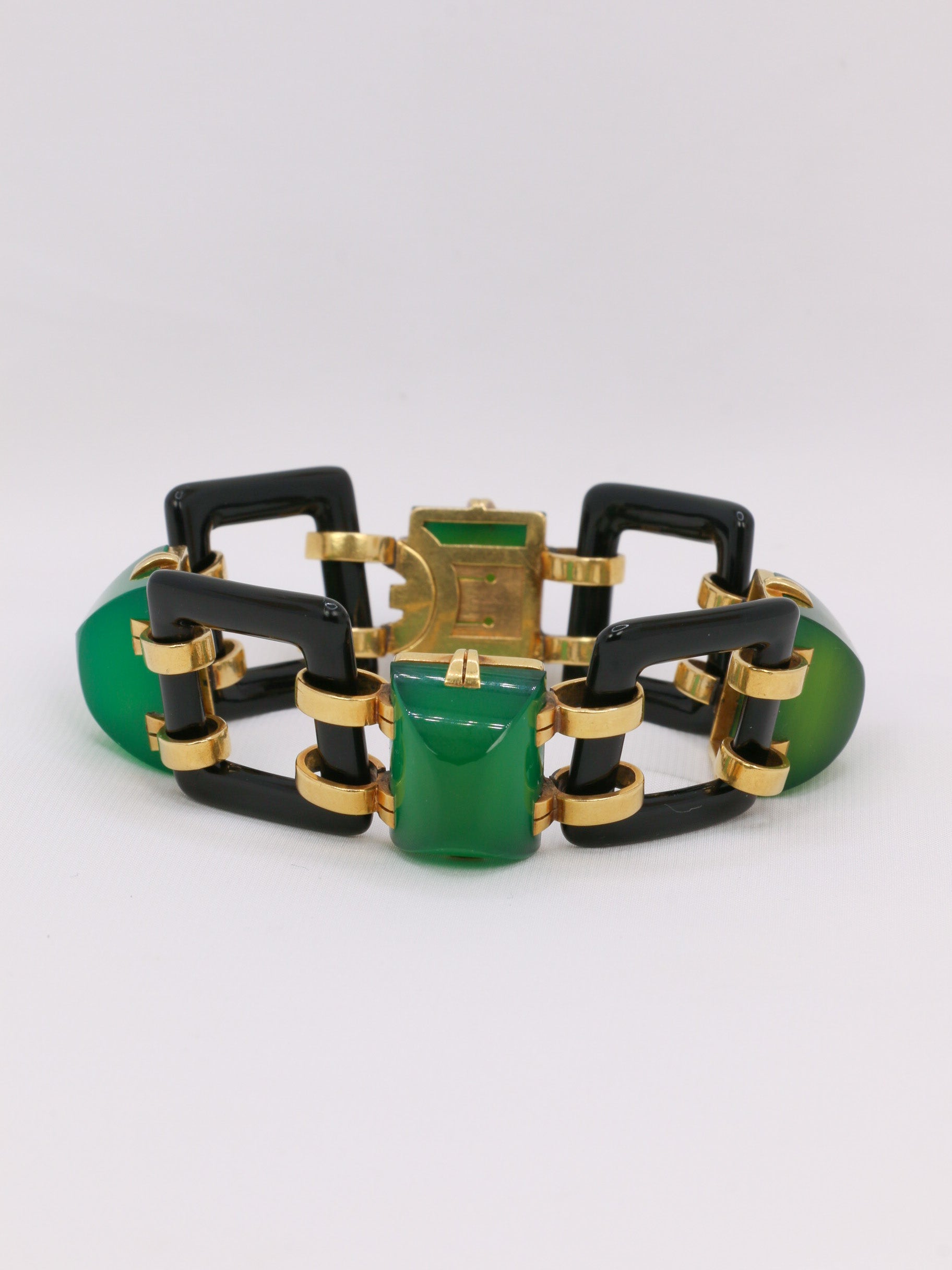 Bracelet Art-Deco or jaune onyx chrysoprase