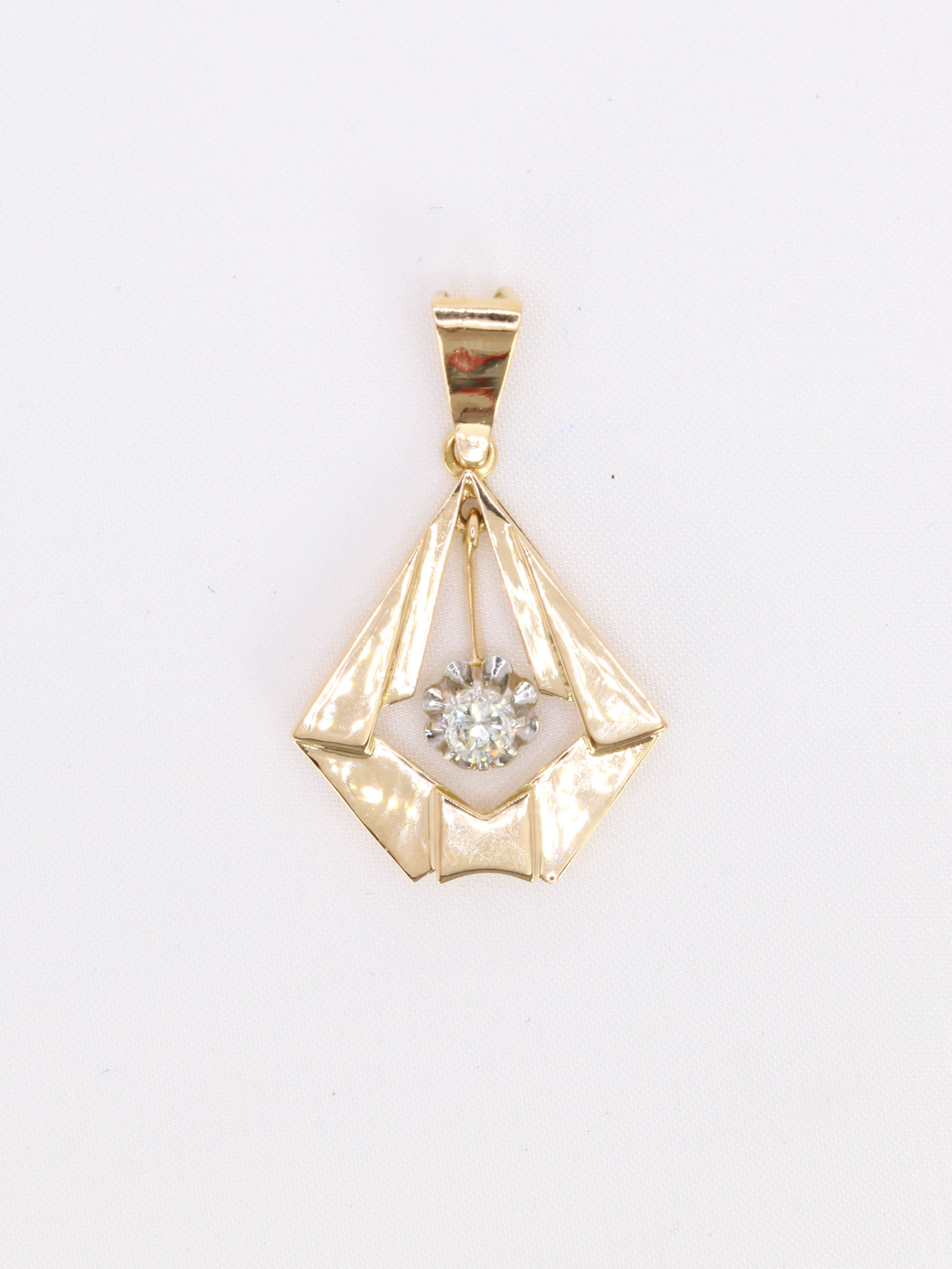 Pendentif vintage or jaune diamant taille ancienne