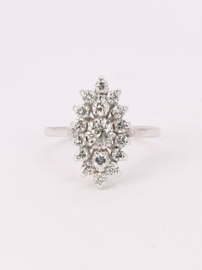 Bague marquise vintage or blanc diamants 1,20 ct