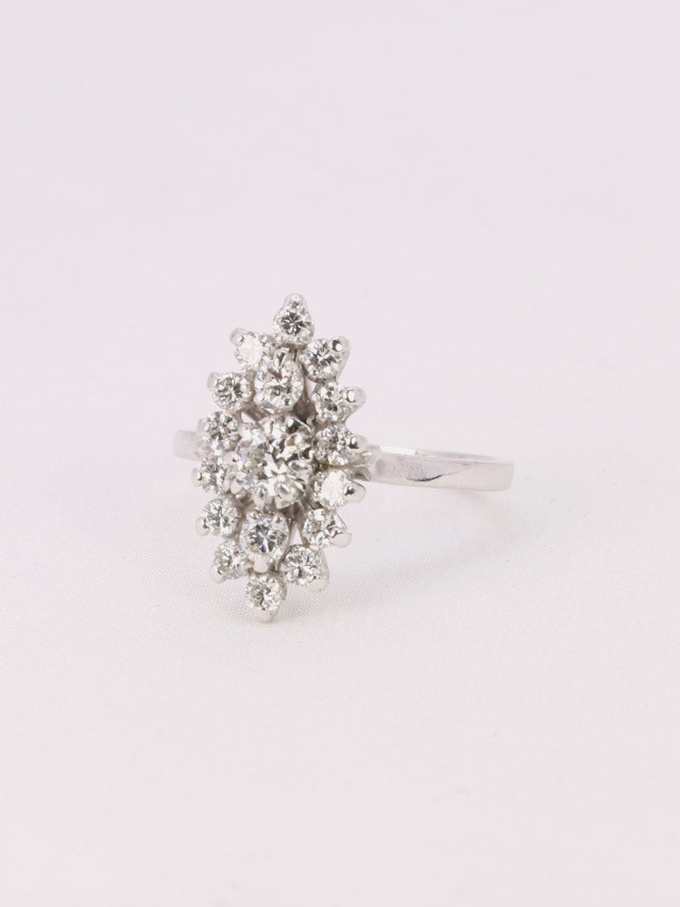 Bague marquise vintage or blanc diamants 1,20 ct