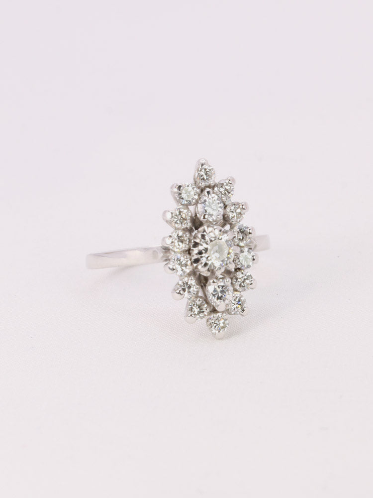 Bague marquise vintage or blanc diamants 1,20 ct