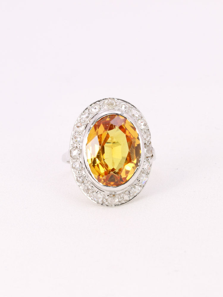 Bague cocktail vintage or citrine diamants taille rose