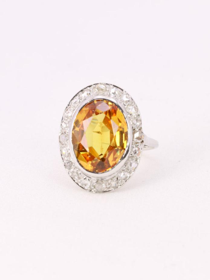 Bague cocktail vintage or citrine diamants taille rose