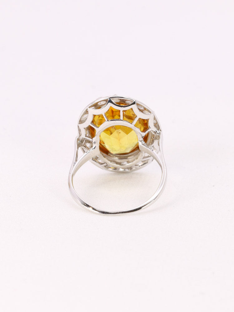 Bague cocktail vintage or citrine diamants taille rose