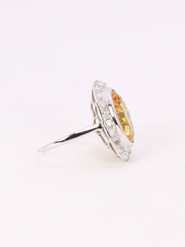 Bague cocktail vintage or citrine diamants taille rose