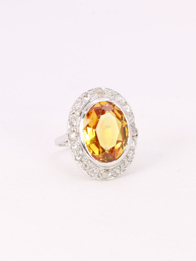 Bague cocktail vintage or citrine diamants taille rose