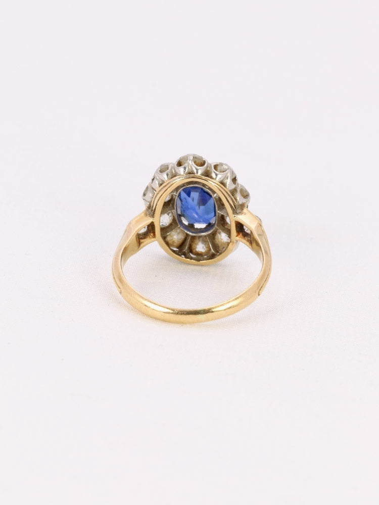 Bague marguerite victorienne or rose saphir diamants