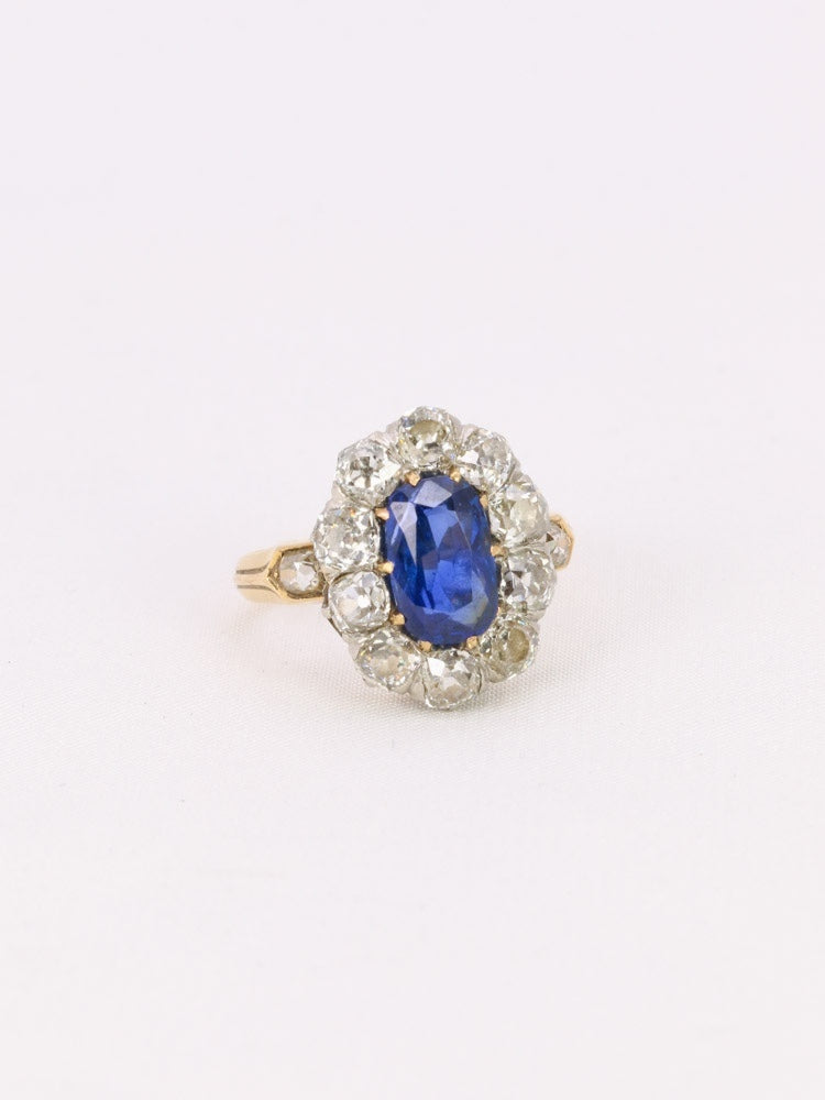 Bague marguerite victorienne or rose saphir diamants