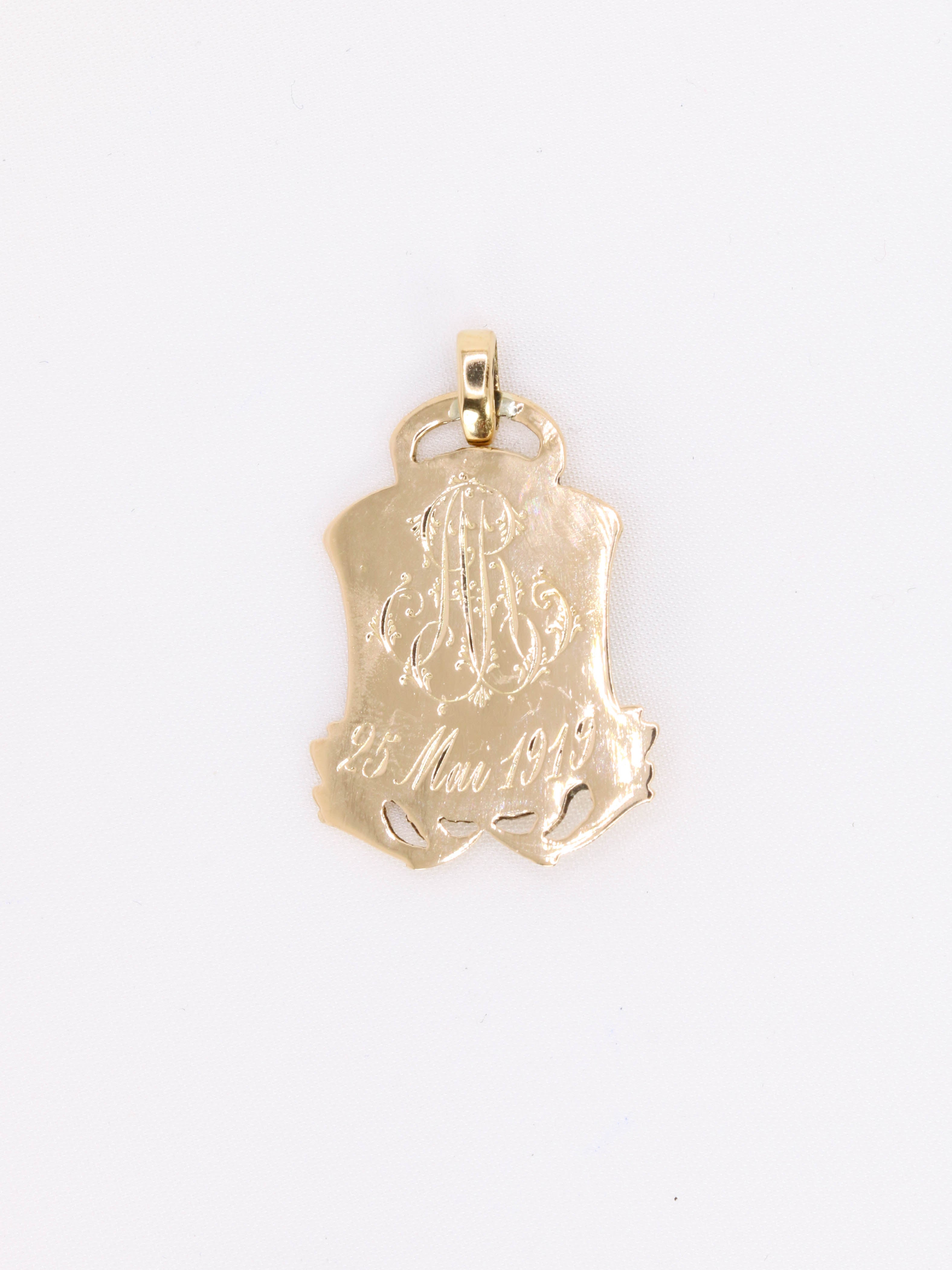 Pendentif Art-Nouveau or vierge Marie