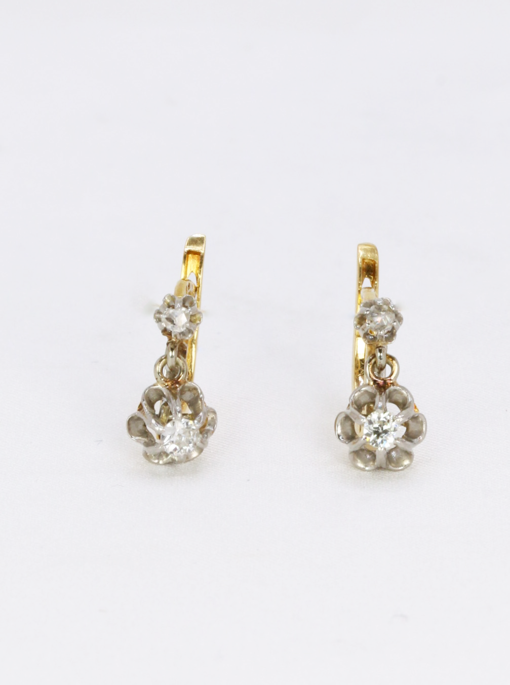 Gold earrings and old cut diamonds 0.2ct