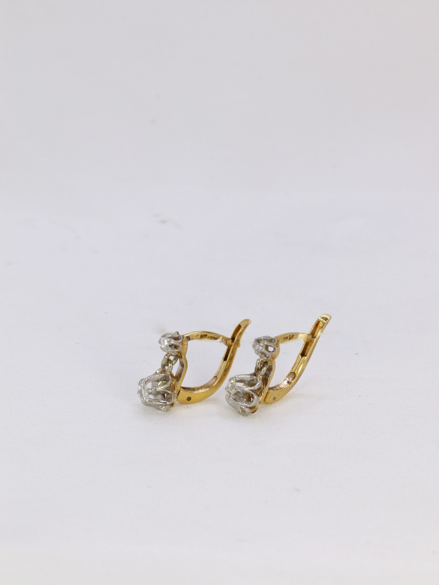 Gold earrings and old cut diamonds 0.2ct