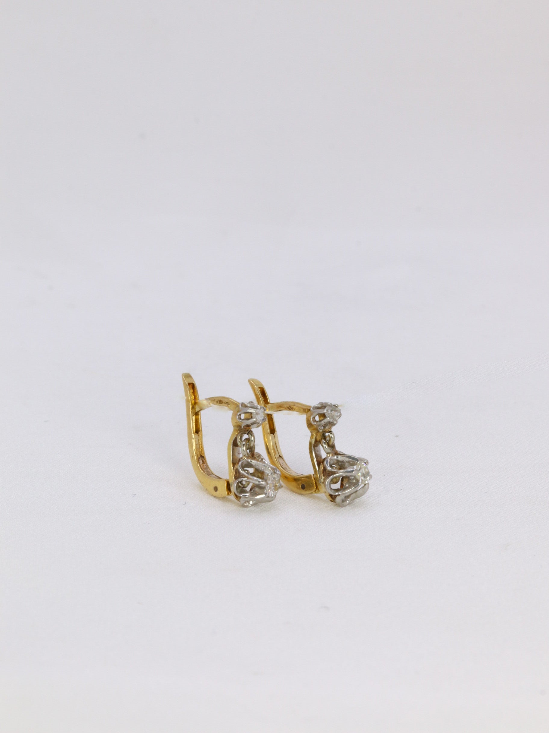 Gold earrings and old cut diamonds 0.2ct