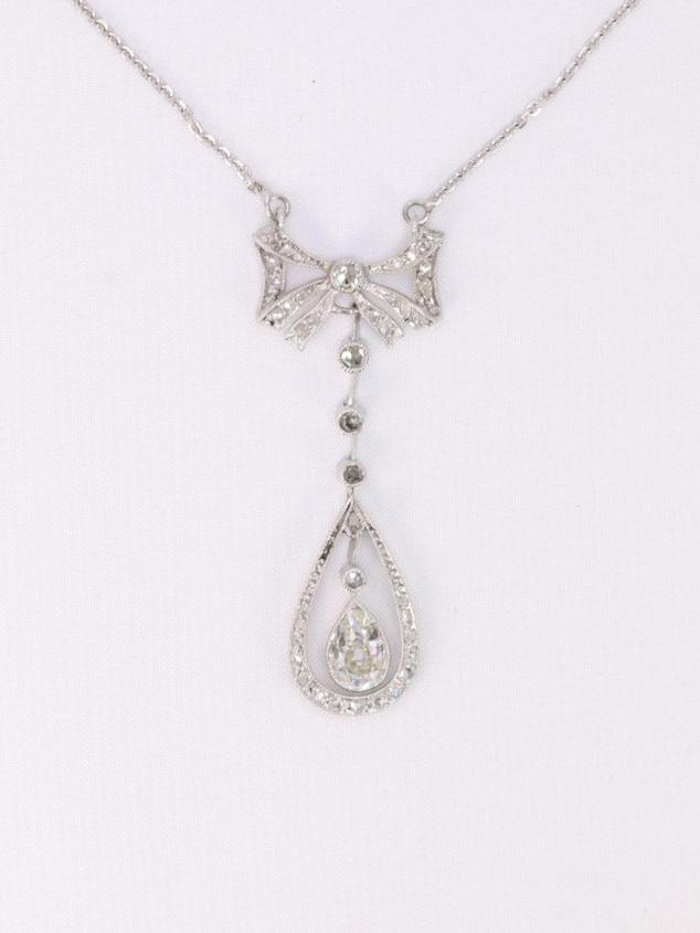 Collier Belle Epoque or blanc diamants taille rose taille ancienne