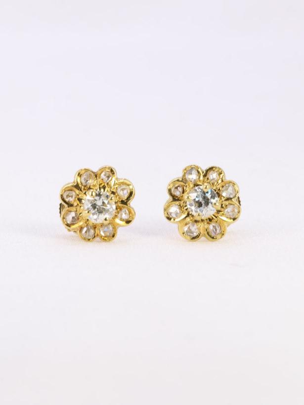 Boucles d'oreilles vintage or jaune diamants taille ancienne