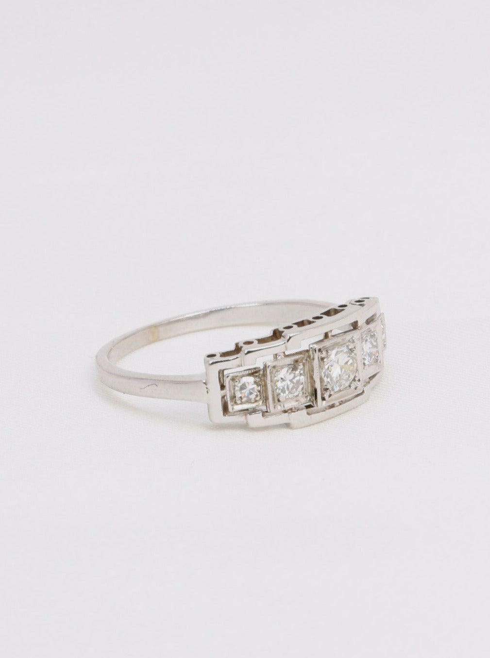 Bague jarretière Art Deco or platine diamants 0,3 ct