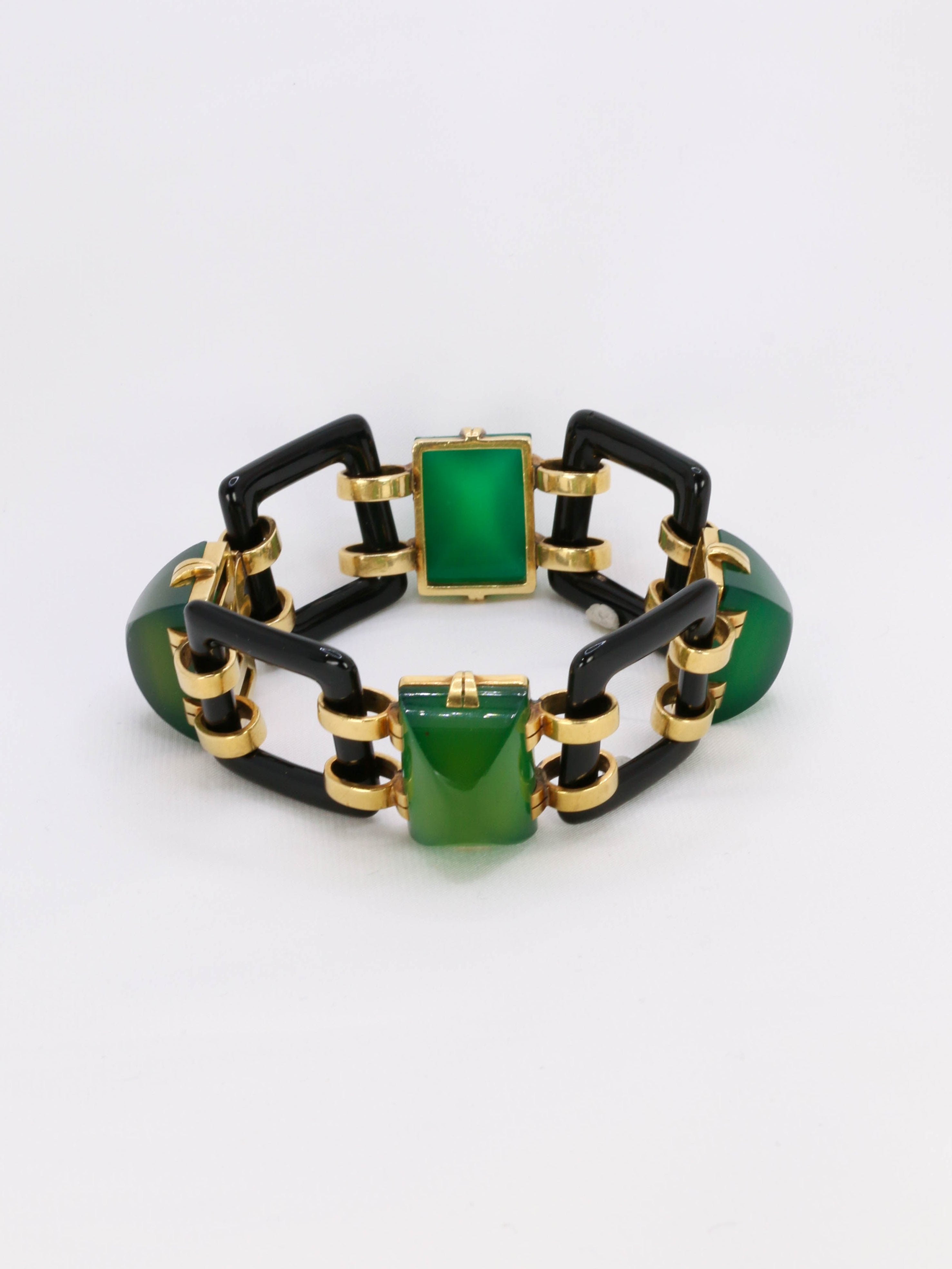 Bracelet Art-Deco or jaune onyx chrysoprase