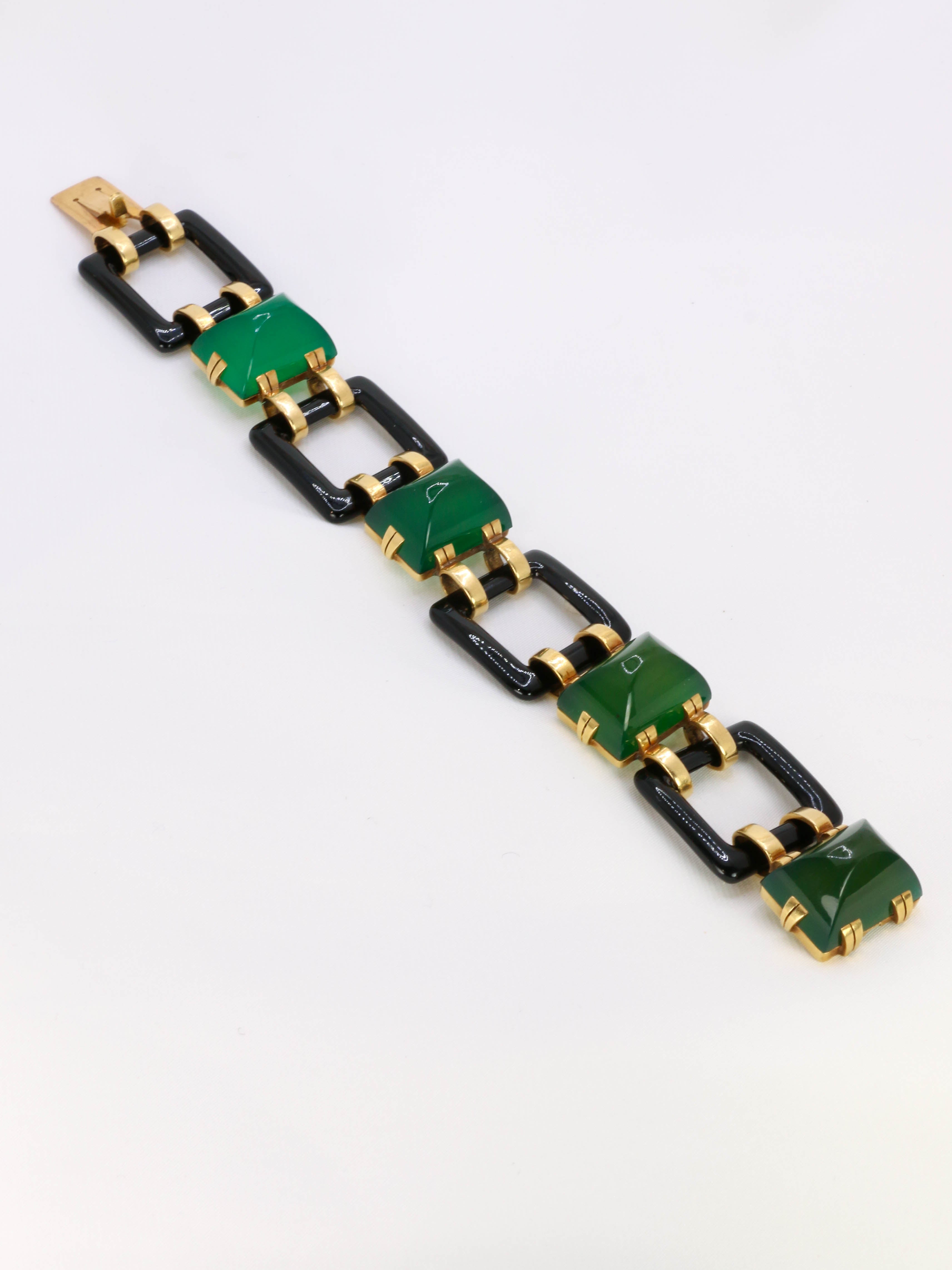 Bracelet Art-Deco or jaune onyx chrysoprase