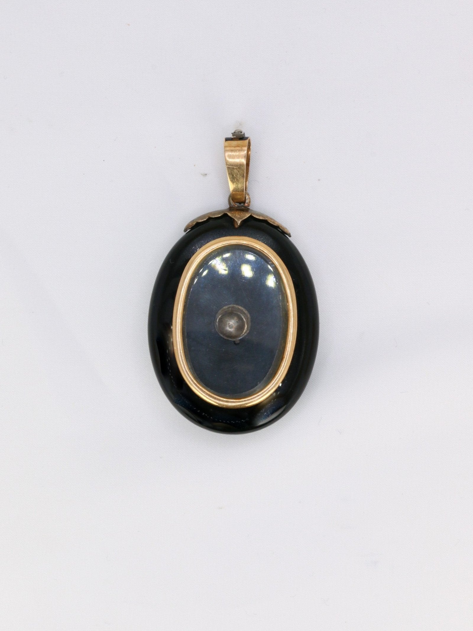 Médaillon ancien deuil or argent onyx diamants taille rose