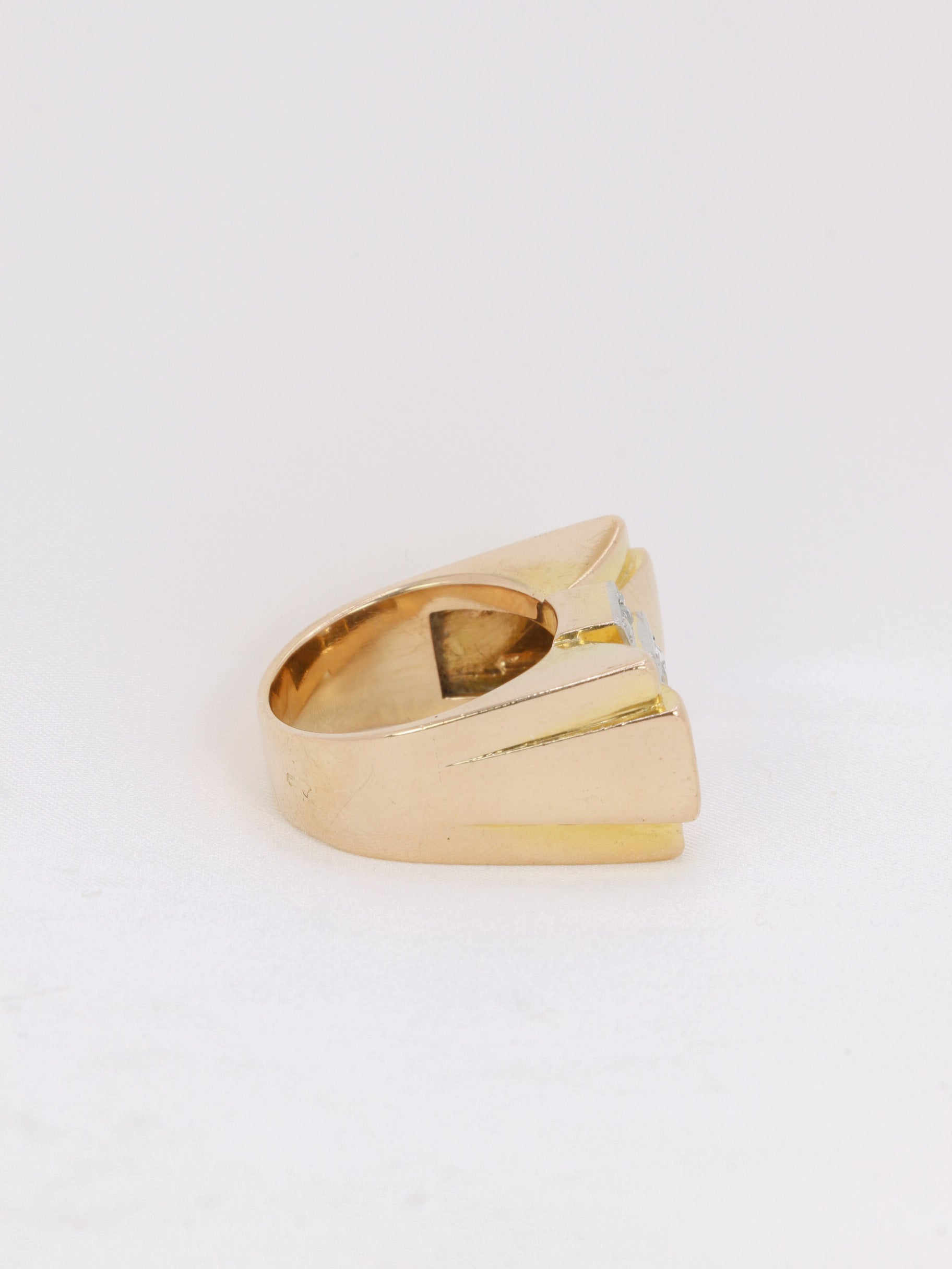 Tank ring in gold, platinum and old cut diamond 0.55 ct