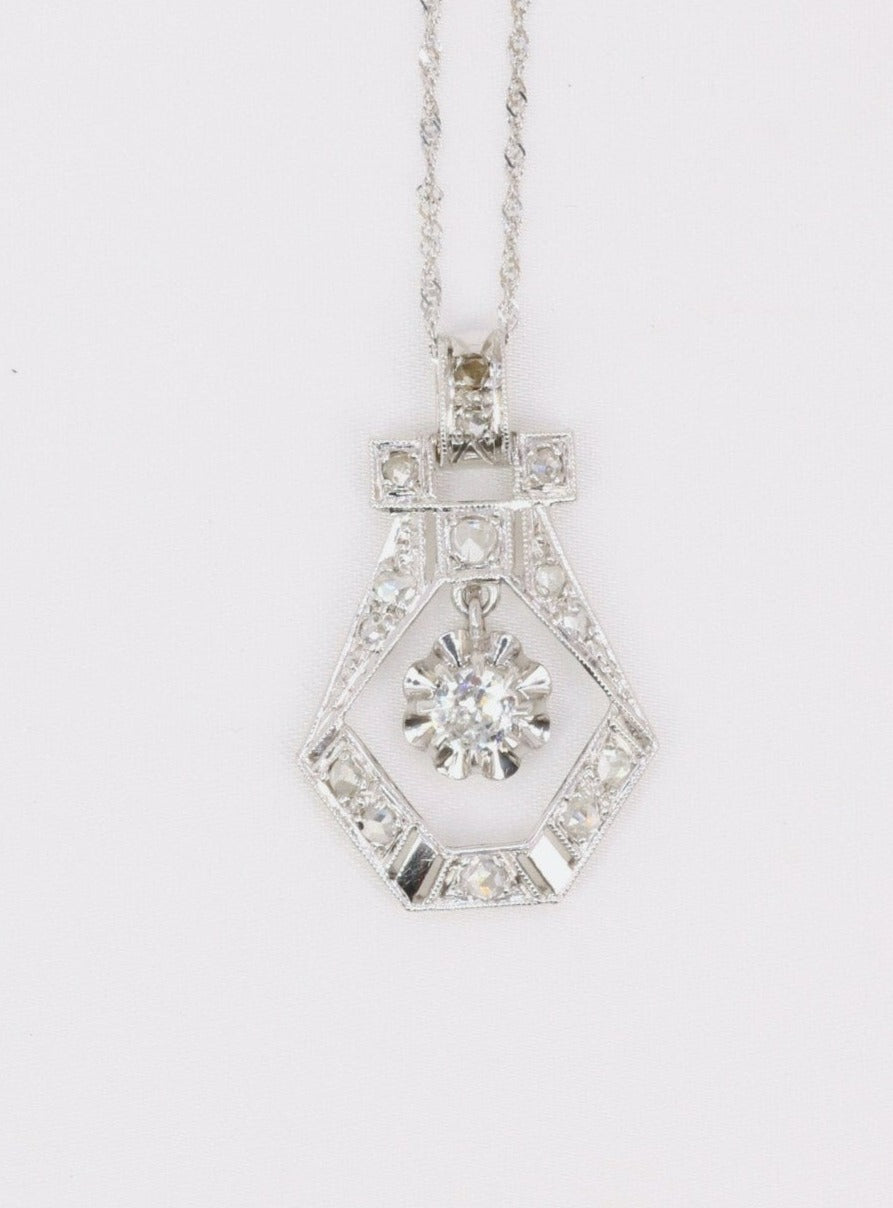 Pendentif Art Deco or blanc platine diamants