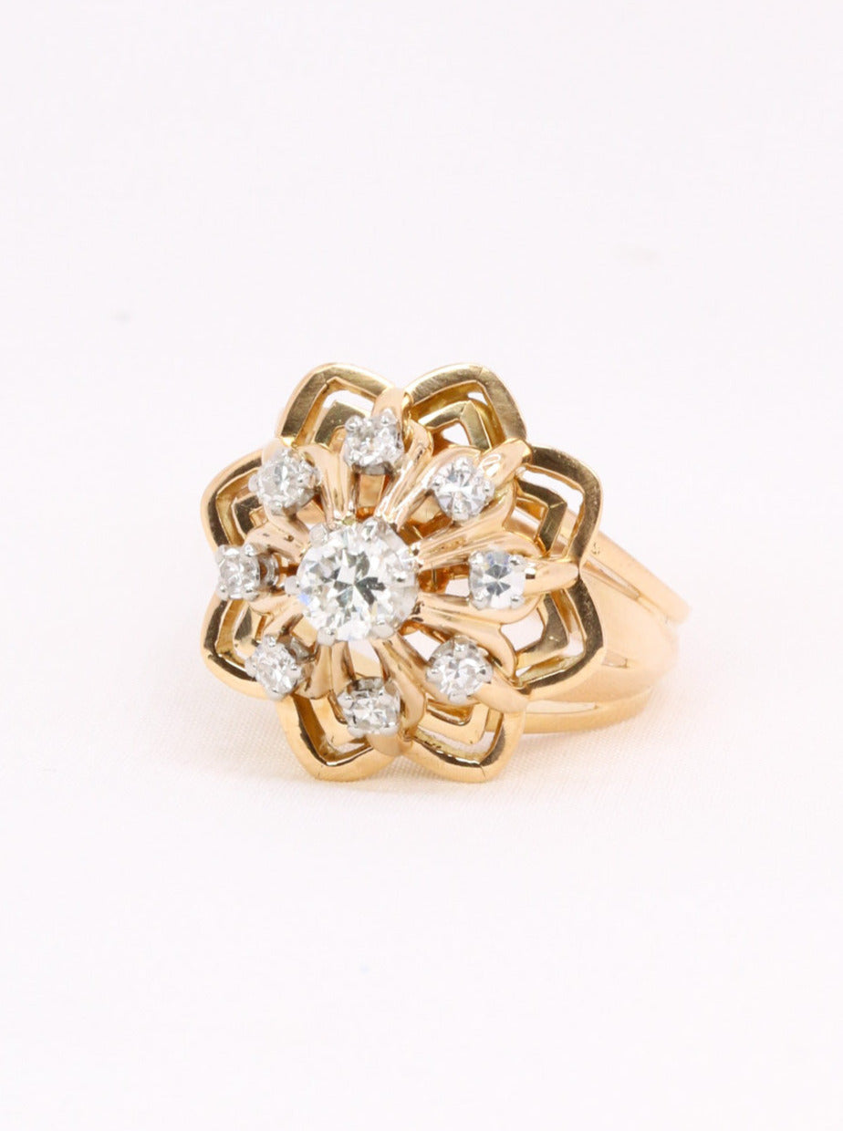 Bague dome vintage or jaune diamants