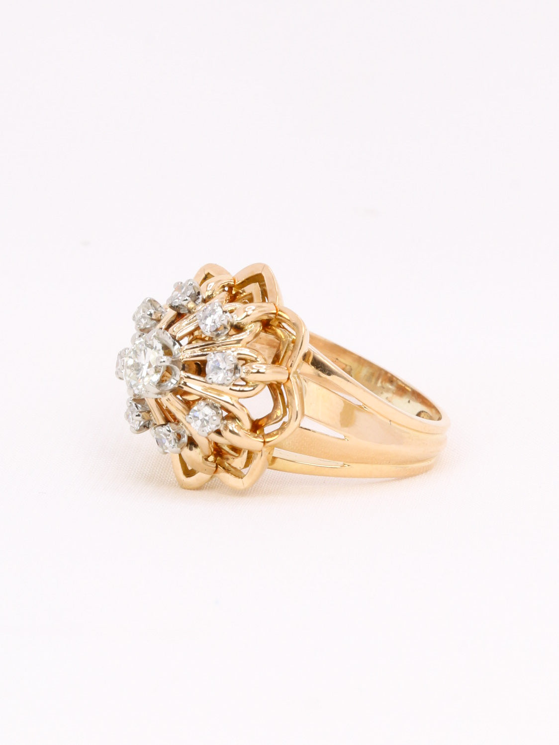 Bague dome vintage or jaune diamants