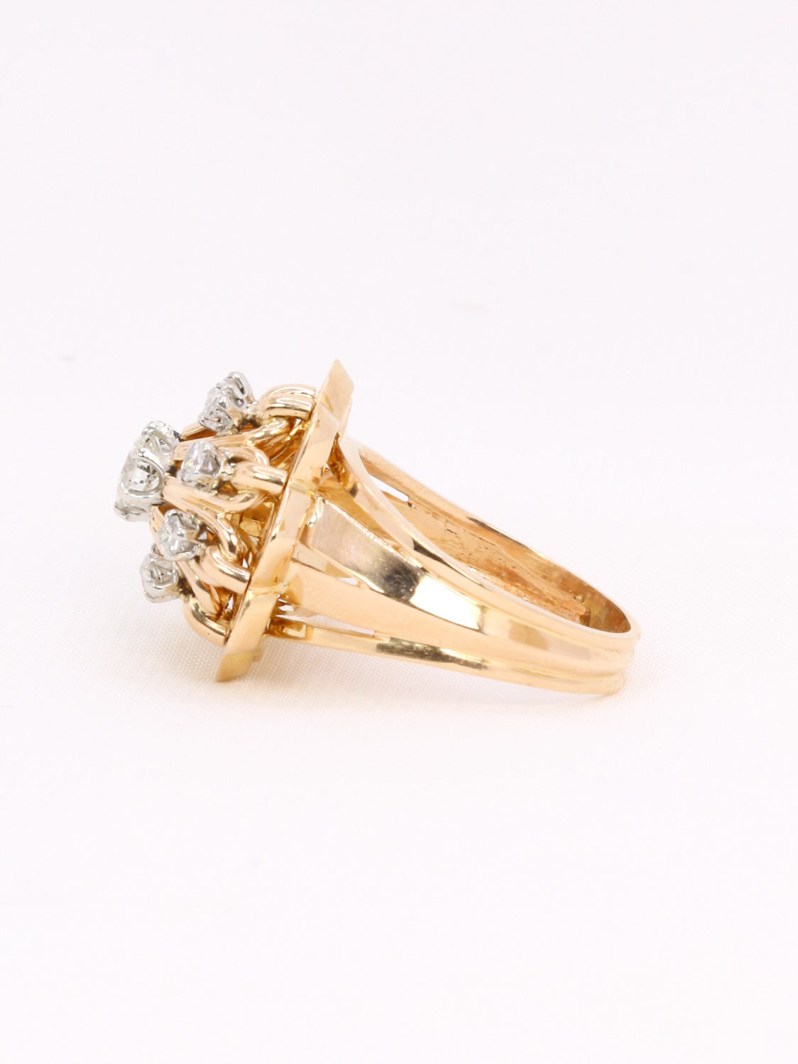 Bague dome vintage or jaune diamants