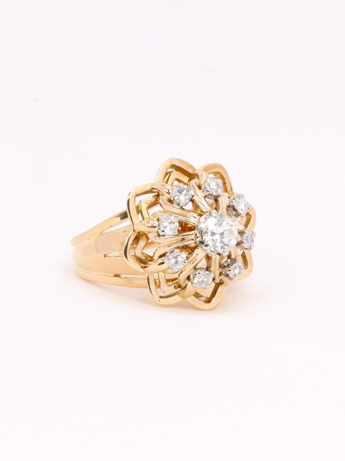 Bague dome vintage or jaune diamants