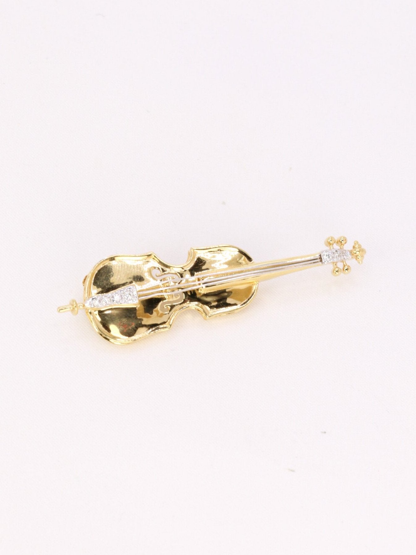 Broche vintage violoncelle or jaune diamants